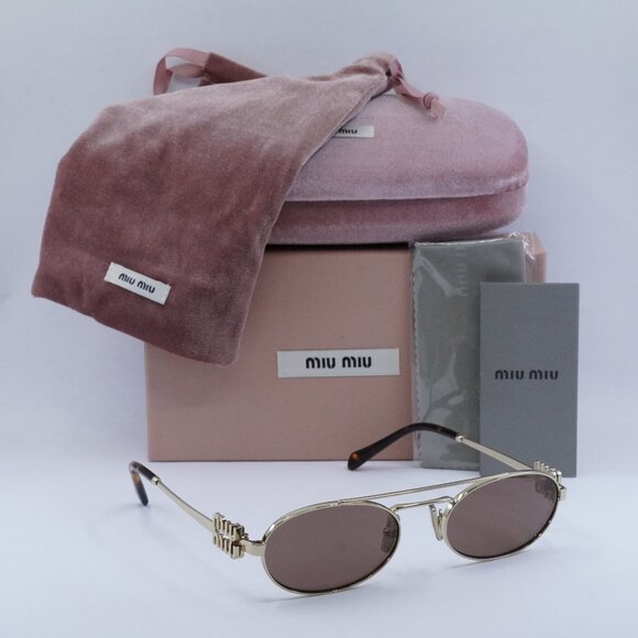 Miu Miu MU54ZS ZVN70D Oval Sunglasses - Gold/Brown - Picture 12 of 12